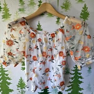 Ember Floral Embroidered Sheer Blouse